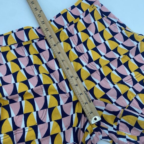 Banana Republic Women's Size M Linen Blend Pull On Shorts Pink Yellow Geometric - Picture 11 of 13